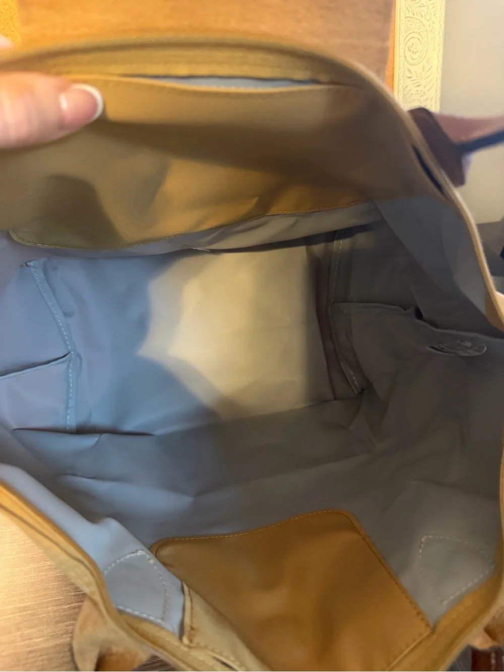 Longchamp Tan Nylon Tote with Brown Leather Trim - Le Pliage M